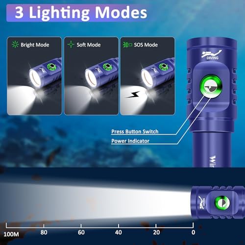 WINDFIRE TS08 Diving Flashlight Rechargeable Bright Scuba Dive Light 3-Mode - Image 2