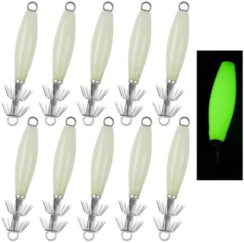 OROOTL Squid Jigs Saltwater Fishing Lures, 5/10pcs Glow Squid Jig Hooks Luminous Cuttlefish Sleeve Octopus Jig Baits Night Fishing Octopus Lures Set with Tackle Box by OROOTL