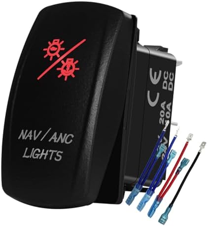 12V RED Led Boat Nav/ANC Lights Rocker Switch with Wires 7 PIN ON-Off-ON Waterproof DPDT Navigation/Anchor Lights Switch for Marine Boat Ship Vessel IP66 by BACAUTOPARTS