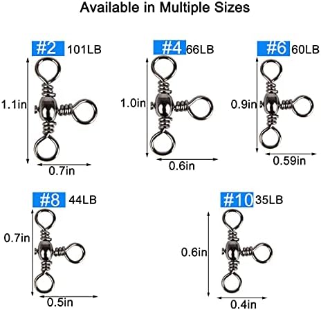 AKOSU 120pcs Fihshing Accessories Three Way Swivels Cross Line Barrel Stainless Steel Swivel Saltwater T-Turn Fishing Line Connector #2, 4, 6, 8, 10 - Image 2