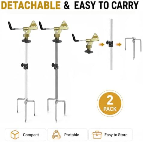 Fishing Rod Holder for Ground 2 Pack,Height Adjustable 22.4-34.3in,360 Degree Adjustable Easy Folder Rod Holder for Ground (Rod Holder -01) - Image 3