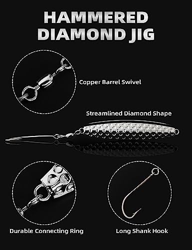BLUEWING Hammered Diamond Jig Fishing Lures for Saltwater 3oz, 5oz, 8oz, 10oz, 12oz, 16oz Deep Sea Sinking with Stainless Steel Hook, 1pc - Image 2