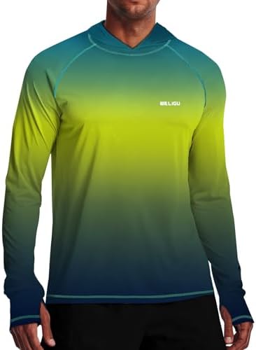 Men's UPF 50+ Sun Protection Hoodie, Long Sleeve Fishing Shirt by WELIGU