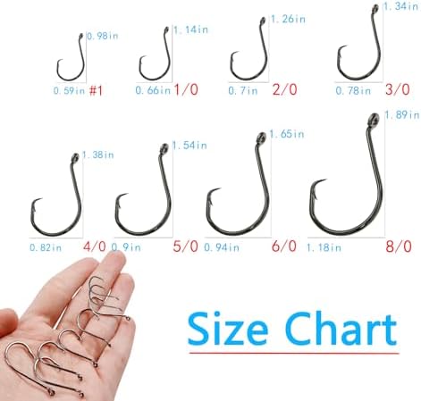 Afmivs Fishing Hooks Saltwater, 160PCS Circle Hooks Saltwater, Fish Hooks for Fishing Gear Tackle, Catfish Octopus Hook #1 1/0 2/0 3/0 4/0 5/0 6/0 8/0 Black High Carbon Steel with Portable Plastic Box - Image 4
