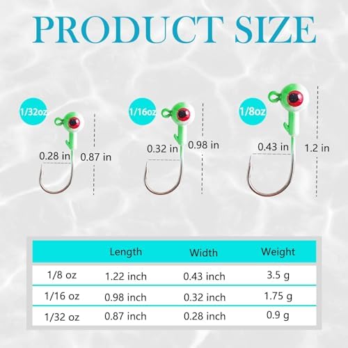 Crappie Jig Heads Kit, 75 Pieces Fishing Jig Head Hooks for Fishing Crappie Bass Trout Walleye 1/8oz 1/16oz 1/32oz - Image 3