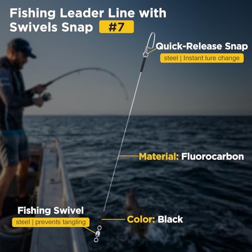 DONQL Fluorocarbon Fishing Leaders with Swivel Snaps 15Pcs Wire Leader Line - Image 2