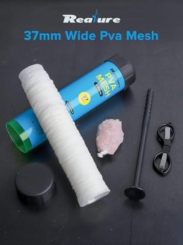 Realure 5m PVA Mesh Bait Bag Kit with Scissors, 18/25/37/44mm Fast Melt Water Soluble Mesh Refill, Carp & Catfish Fishing Accessories with Funnel & Plunger for Boilie Pellet Bait - Image 3