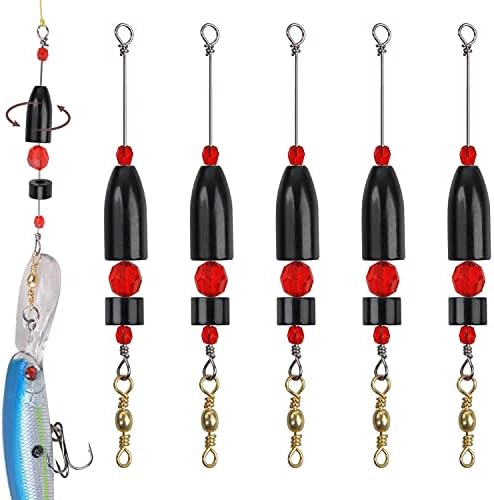 Carolina Rig for Bass Fishing Saltwater, 5pcs Brass Pre-Rigged Carolina Ready Rigs Fishing Weights Barrel Sinkers (1/4oz, 3/8oz, 1/2oz, 3/4oz, 1oz) by FUSIGO