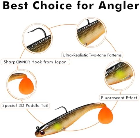 TRUSCEND Shadtale Easy Catch Soft Fishing Lures with BKK Hooks - Trembly Sinking and Vibrating Swim for More Bites, Pre-Rigged Swimbaits for Bass, Trout, Crappie, Walleye, Freshwater Saltwater Fishing - Image 3