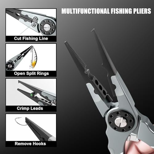 7.8" Lockable Saltwater Fishing Pliers, Aviation-grade Aluminum & Tungsten Cutters | Corrosion-Proof, with Replaceable Blades Set, Fishing Gear Gifts for Men, Adults, Kids - Image 5