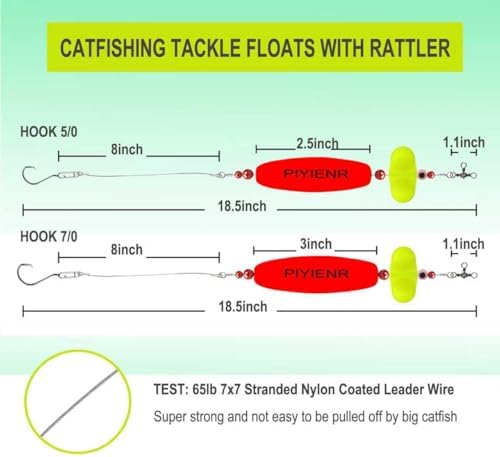 Catfish Rig Catfishing Tackle Floats with Rattler Santee Cooper Rig Equipment for Bank Fishing Peg Floats with Circle Hooks Bait Rigs - Image 6