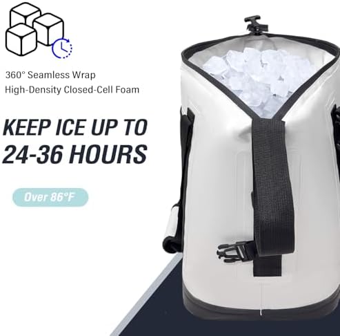 Buffalo Gear Fish Cooler Bag – 37Qt Seamless Insulation Fish Kill Bag, Keeps Ice Cold Up to 36 Hours, Foldable & Waterproof with Rod Attachment Straps & Gear Loops, White - Image 2