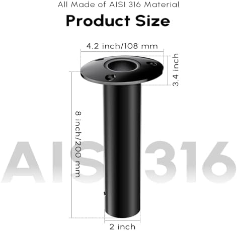 Fishing Rod Holder 2 Pack, 316 Stainless Steel 15/30/90 Degree Rod Holders for Fishing Boat, Flush Mount with Cap, Heavy Duty - Image 2