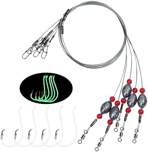 Fishing Egg Sinker with Soft Plastic Core Weight Rigs 5pcs Flounder Rig Saltwater,176.37lb Fishing Wire Leader with Egg Sinker Swivels Snap, Grouper Bottom Fishing Rigs by Fishing