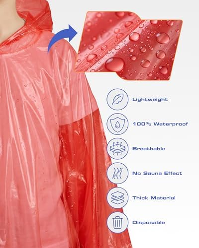 Hagon PRO Disposable Rain Ponchos for Adults, Hooded Poncho, Family 5 Pack - Image 4