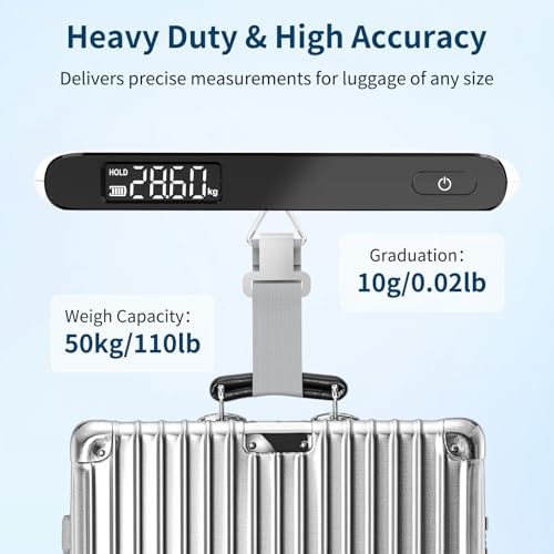 Ultrean Luggage Scale with Power Display, 110lb Digital Suitcase Weight Scale for Travel, Portable Handheld Baggage Scale with Ergonomic Curved Handle, Battery Included - Image 4