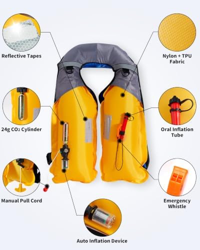 Owntop Automatic/Manual Inflatable Swim Jacket, Manual Convertible & Highly Visible, Storage Pocket with Zipper, 24g CO2 Cylinder Included, Low Profile for Kayak, Fishing, Paddle Sports - Image 4