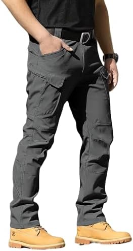 Men's Tactical Pants Stretch Waterproof Fabric Durable Cargo Pants for Hiking Casual Work Multi Pockets (No Belt) by LYRXXX