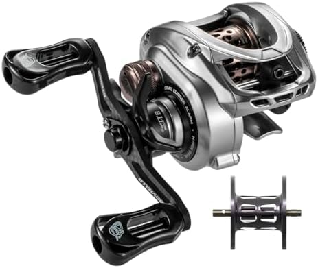 HICC50 Compact Baitcaster Fishing Reels - 4.7oz Ultra Smooth Bait Finesse Casting 30 Magnetic Brake, 7.1:1/8.1:1 Ratio10+1 Double Shield Bearing for Saltwater Freshwater with Dual spools by DOVIELLO