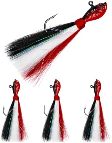 Bucktail Jigs, Realistic Hair Jig Fishing Lure with Single Hook, Bucktail Swimbait Jig for Bass Striper Walleye Flounder 1/4oz, 1/2oz, 1oz, 2oz by Fishing