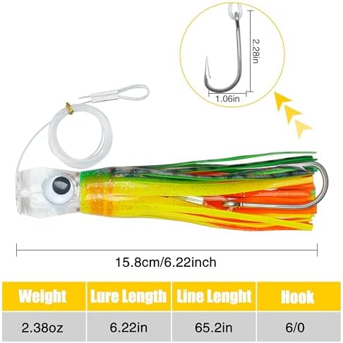 Saltwater Fishing Lures 6/9inch Trolling Lures for Marlin Mahi Tuna Dolphin Shark Big Game Deep Sea Fishing Baits Squid Skirts Rigged Hooks Ocean Gear Tackle - Image 3