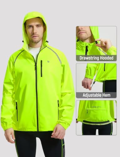 baleaf Men's Rain Jacket Waterproof Hood Lightweight Reflective Packable - Image 5