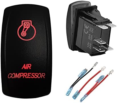 12V 24V Dual RED Led Air Compressor Rocker Switch with Wires 5 PIN ON-Off Laser Etched Compressor Switch for Car Truck Trailer Jeep Van Lorry UTV RZR Automotive Dash Replacement Switch by BACAUTOPARTS