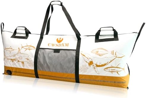Insulated Fish Cooler Bag, 60'' Waterproof Leakproof Fishing Kill Bag with Drain Valve, Zipper and Heavy Duty PVC Marine Cooler for Boat Kayak Offshore Fishing, Keeps Fish Fresh Up to 48H by Fishing