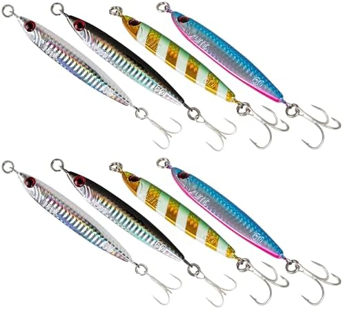 UMT 40g & 60g Multi-Color Saltwater Casting Jigs for Sea Bass, Fluke and Porgy Fishing - Set with Sharp Treble Hooks, Handcrafted by UncleMosTackle