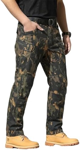 Men's Tactical Pants Stretch Waterproof Fabric Durable Cargo Pants for Hiking Casual Work Multi Pockets (No Belt) by LYRXXX