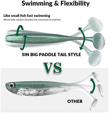 QualyQualy Soft Plastic Swimbait Paddle Tail Shad Lure Soft Bass Shad Bait Minnow Paddle Tail Swim Bait for Bass Trout Walleye Crappie - 2.75in, 3.14in, 3.94in, 5in - Image 4