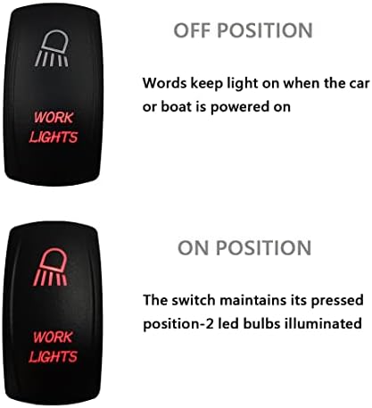 12V 24V RED Led Work Lights Rocker Switch with Jumper Wires 5 PIN ON-Off Laser Etched Switch for Car Boat Trailer Van Lorry Pickup Jeep UTV Dash Replace Switch - Image 5