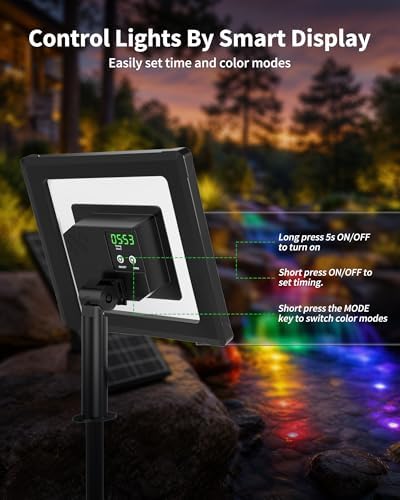 POPOSOAP Solar Pond Lights with RGB Multi-Color, 3W Underwater Solar Lights with Timer & Memory Function for Pond, Fountain, Pool, Garden, Aquarium(3 Headlamp)-P63WC - Image 5