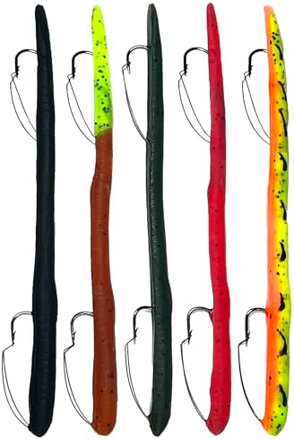 DeLong Lures 6" KILR Worm – Made in USA Weedless Pre-Rigged Soft Plastic Swimbaits, Extra Durable Bass Fishing Lures for Pike and More, 5-Pack Variety by DelongLures