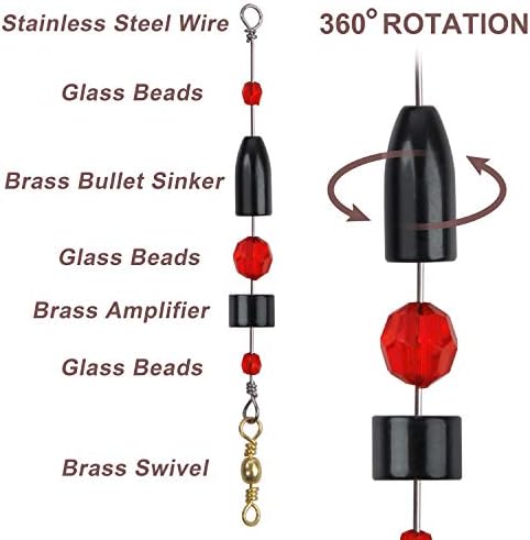 Carolina Rig for Bass Fishing Saltwater, 5pcs Brass Pre-Rigged Carolina Ready Rigs Fishing Weights Barrel Sinkers (1/4oz, 3/8oz, 1/2oz, 3/4oz, 1oz) - Image 4