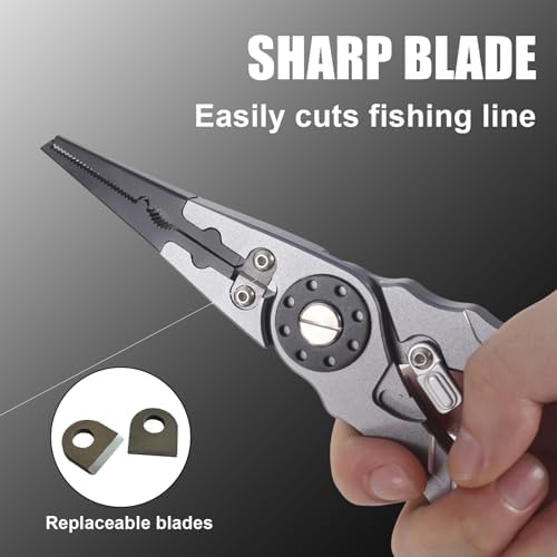 7.8" Lockable Saltwater Fishing Pliers, Aviation-grade Aluminum & Tungsten Cutters | Corrosion-Proof, with Replaceable Blades Set, Fishing Gear Gifts for Men, Adults, Kids - Image 4