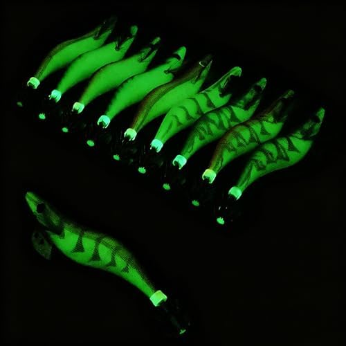 Wooden Shrimp Saltwater Fishing Bait Glow Shrimp Bait Glow Squid Bait Artificial Cuttlefish Bait with Double Rows of Parachute Hooks for Night Fishing for Squid - Image 2
