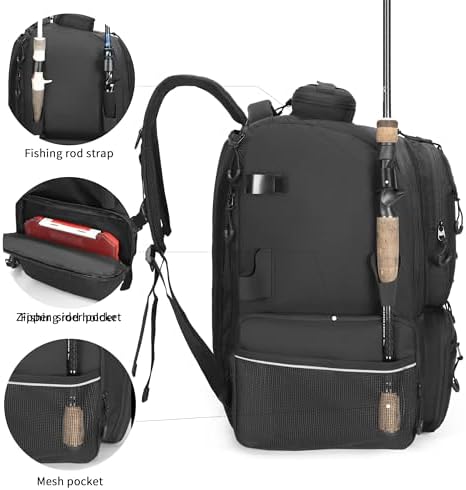 Rabjen Fishing Tackle Backpack, 45L Storage Waterproof Travel Bag Store Fishing Gear with Insulated Top Pocket - Image 3