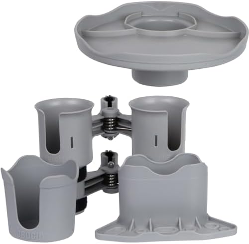 ROBOCUP, (Gray), Patented Clamp On Boat Cup Holder |Multifunction Dual Drink Caddy for Fishing Poles, Tools, Net, Gaff |Portable Storage for Boating, Beach, Umbrellas, Golf Carts, Strollers - Image 6