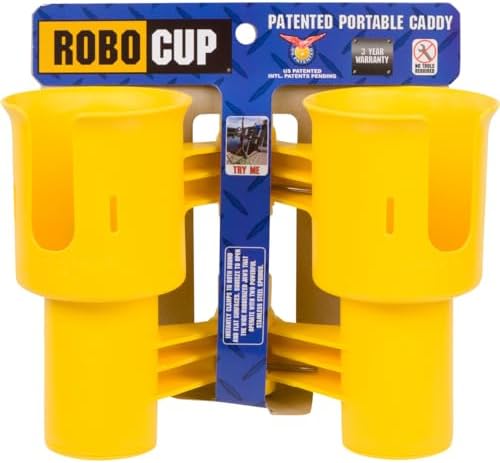 ROBOCUP, (Yellow), Patented Clamp On Boat Cup Holder |Multifunction Dual Drink Caddy for Fishing Poles, Tools, Net, Gaff |Portable Storage for Boating, Beach, Umbrellas, Golf Carts, Strollers - Image 6