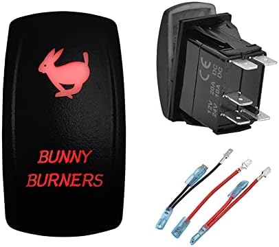12V 24V Dual RED Led Bunny Burners Rocker Switch with Jumper Wires 5 PIN ON-Off 2 Way Toggle Switch for Car Boat Motorcycle Truck Trailer Caravan SUV Camper ATV UTV Dashboard by BACAUTOPARTS