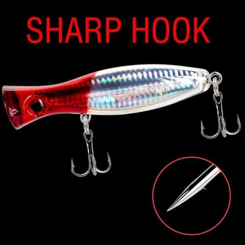 Top Water Popper Lures 4 Pack, 4.7" 3D Eye Saltwater Popper for Surf Fishing Bluefish Mackerel GT Tuna Kingfish, Weighted Steel Ball Balance Casting Lures with 2# Treble Hooks - Image 4
