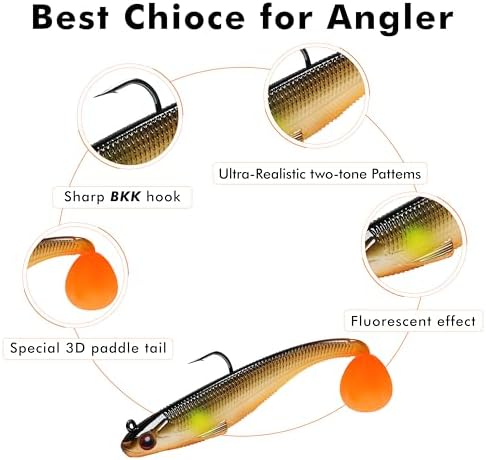 TRUSCEND Shadtale Easy Catch Soft Fishing Lures with BKK Hooks - Trembly Sinking and Vibrating Swim for More Bites, Pre-Rigged Swimbaits for Bass, Trout, Crappie, Walleye, Freshwater Saltwater Fishing - Image 4