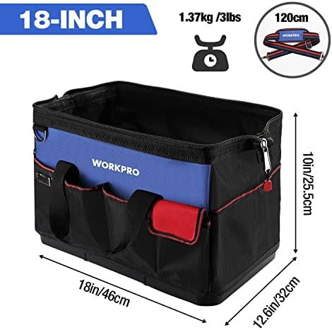 WORKPRO Tool Bag, 18 Inch Tool Bag with Waterproof Molded Base, Open Top Tool Organizer Bag with 20 Pockets, Adjustable Shoulder Strap - Image 2