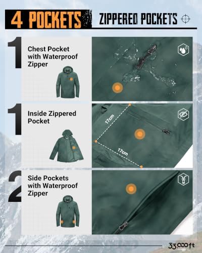 33,000ft Men's Packable Rain Jacket Waterproof Raincoat with Hood - Image 4