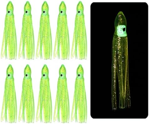 Fishing Squid Skirts, Glow Soft Plastic Trolling Lures Luminous -Fitting for (Bass/Trout/Salmon/Saltwater/Fishing Bait) by YELARXI