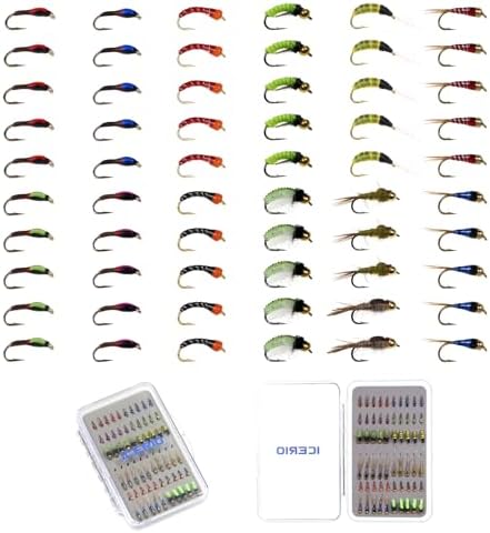 60pcs Nymph Assortment Fly Fishing Flies for Trout Steelhead Bass by ICERIO