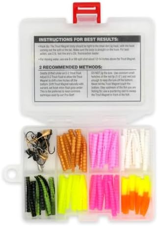 Trout Magnet 82-Piece Neon Fishing Gear Kit, Includes 70 Grub Bodies Trout Bait and 12 Size 8 Hooks - Image 2
