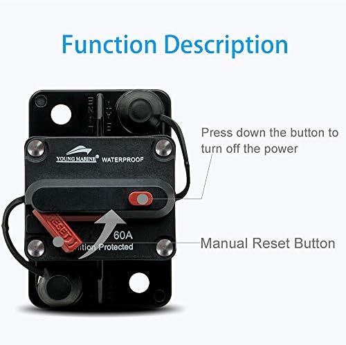 Young Marine Circuit Breaker for Boat Trolling with Manual Reset,Water Proof,12V- 48V DC - Image 3