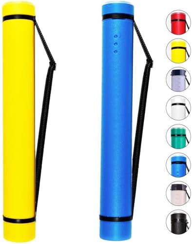 2-Pack Extendable Poster Tubes Expand from 24.5” to 40” with Shoulder Strap | Carry Documents, Blueprints, Drawings and Art | Blue and Yellow Portable Durable Round Storage Cases with Lids and Labels by CalPalmy